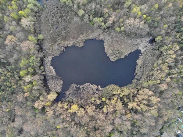 福勒湖的空中景观是柏林潘考地区一个自然形成的水体 也是周围火山和自然保护区的同义词 — 图库照片