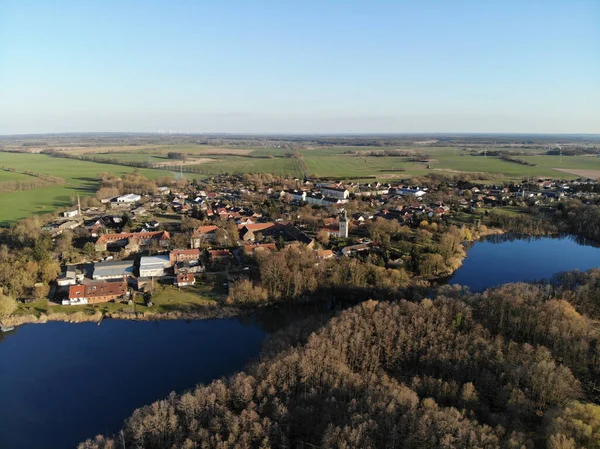 Letecký Pohled Jezero Heinersdorfer See Který Nachází Kilometrů Východně Berlína — Stock fotografie