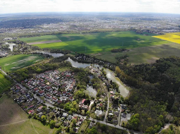 Letecký Pohled Jezero Retsee Středně Velké Jezero Nacházející Mrkisch Odra — Stock fotografie