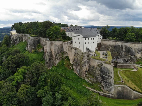 Letecký Pohled Pevnost Knigstein Saxon Bastille Pevnost Vrcholu Kopce Nedaleko Stock Obrázky