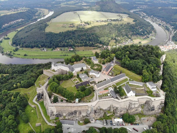 Pemandangan Udara Benteng Knigstein Bastille Saxon Sebuah Benteng Puncak Bukit — Stok Foto