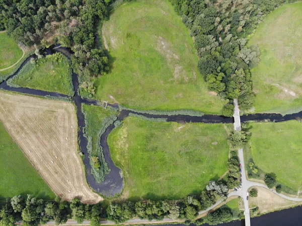 Letecký Pohled Průplav Řeky Havel Vokanal Krewelinu Oberhavlu Ruppineru Lakelandu — Stock fotografie