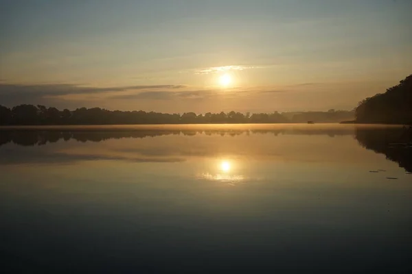 Ranní Mlha Jezera Paelitzsee Okres Mecklenburg — Stock fotografie