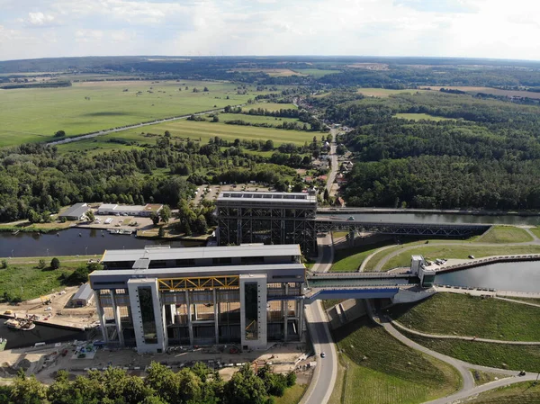 Letecký Pohled Niederfinow Boat Lift Kanálu Odra Havel Braniborsko — Stock fotografie