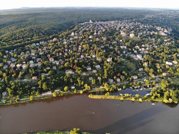 Vista Aérea Loschwitz Dresden Com Rio Elba — Fotografia de Stock