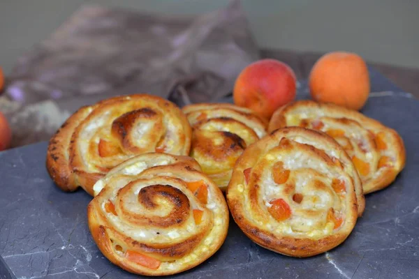 Gâteaux Fromage Cuit Maison Petits Pains Petits Pains Aux Abricots — Photo