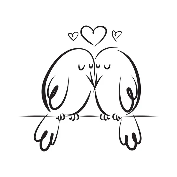 Silhouette simpatici uccelli innamorati. stile doodle — Vettoriale Stock