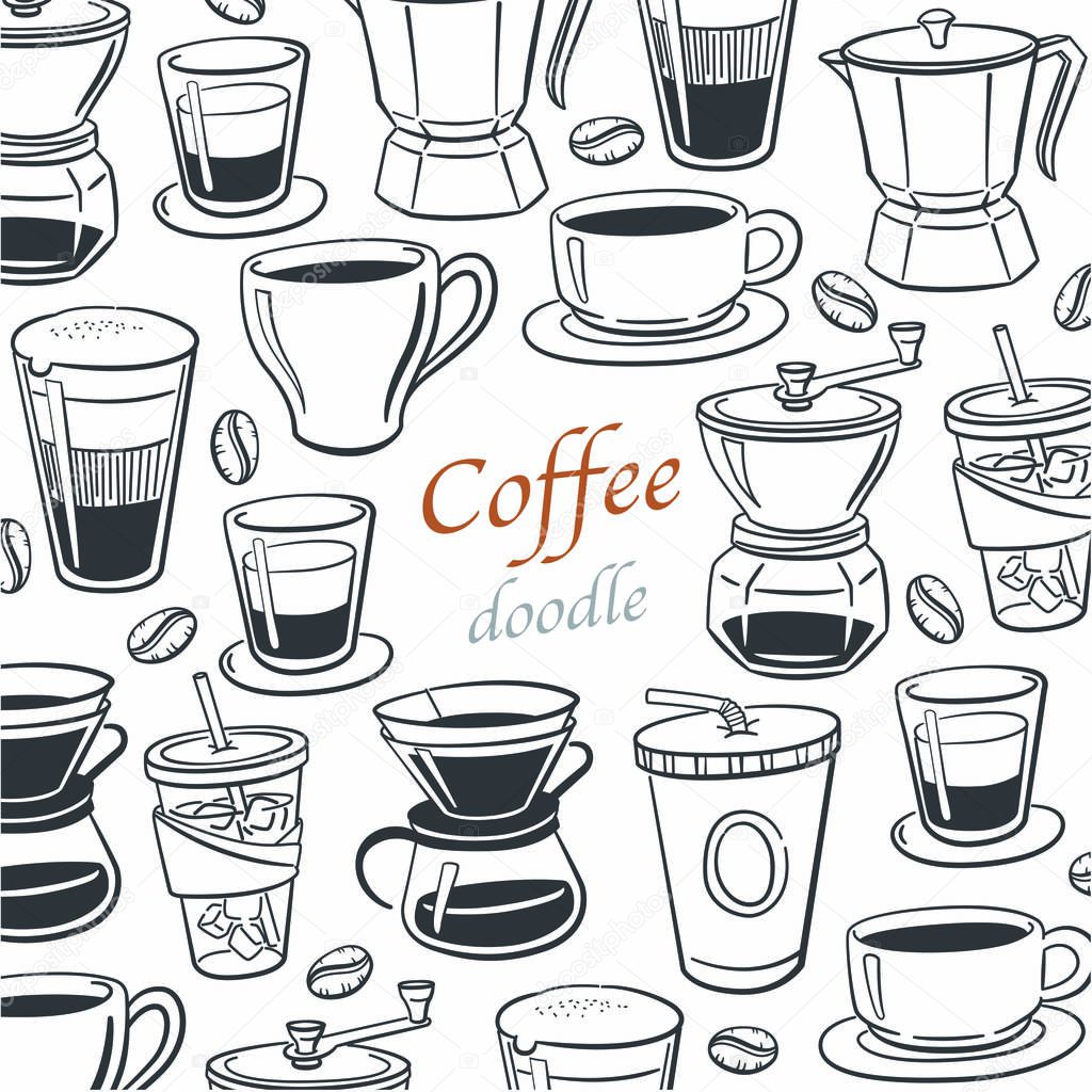 Collection of coffee doodle elements for cafe menu, EPS 10