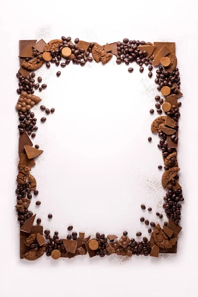 Creative Concept Photo Frame Made Chocolate White Background — Stock Photo, Image