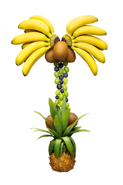 在白色背景下制作的水果和蔬菜棕榈的创意概念照片 — 图库照片