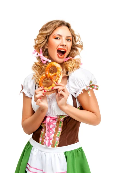 Foto Concettuale Creativa Della Cameriera Dell Oktoberfest Che Indossa Costume — Foto Stock