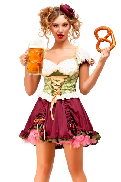 Творчі Концепції Фото Октоберфест Офіціантки Носять Традиційні Баварські Костюм Пивом — стокове фото