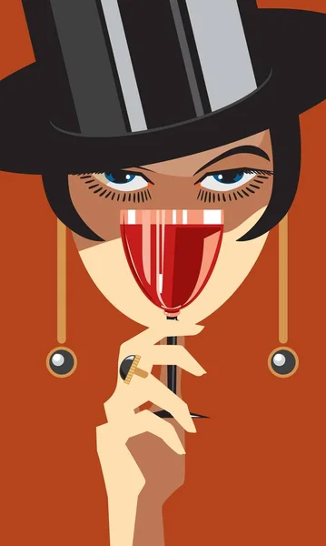 Donna Con Bicchiere Vino Vettore Concettuale Creativo — Vettoriale Stock