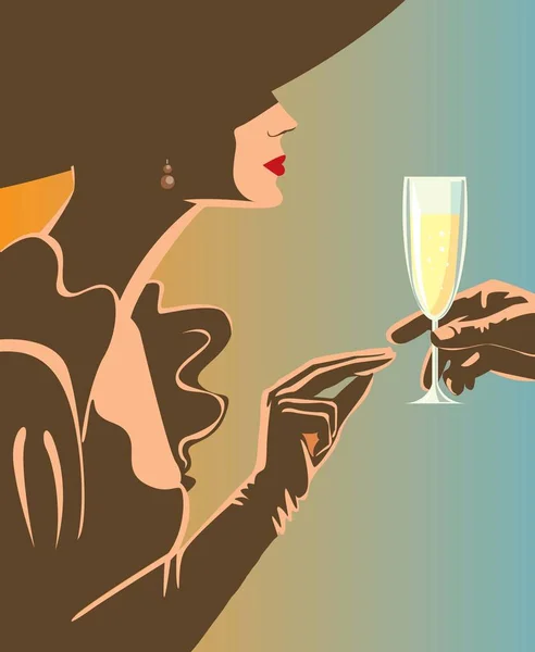 Donna Bicchiere Champagne Vettore Concettuale Creativo — Vettoriale Stock
