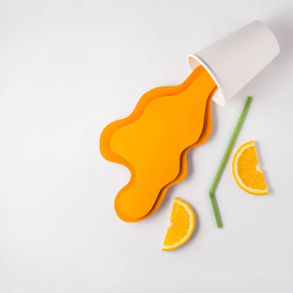 Creative Concept Photo Take Away Cup Splashing Orange Juice Made — Stock Photo, Image