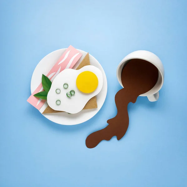 Concetto Creativo Foto Colazione Carta Sul Piatto Con Caffè Sfondo — Foto Stock