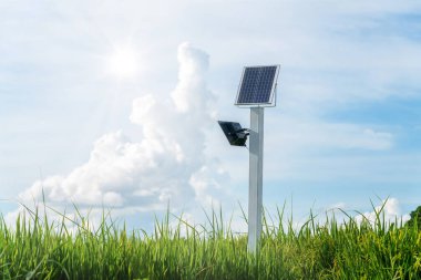 Küçük güneş paneli enerjisine sahip açık hava aydınlatma direği, tarım için yeni teknoloji ve enerji eğilimi, küçük ölçekli güneş santrali