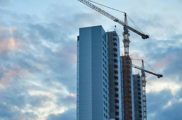 Construcción Grúas Construcción Edificio Alto Construcción — Foto de Stock