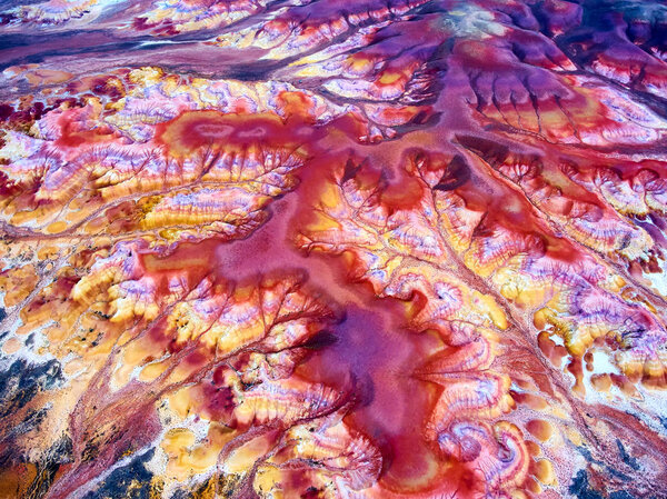 Bird-eye view on color mountains of Akzhar.Colored chalk formations in Akzhar mountains are located in Central Kazakhstan.