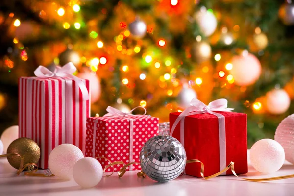 Christmas Presents Balls Backdrop Festive Christmas Tree Stock Picture
