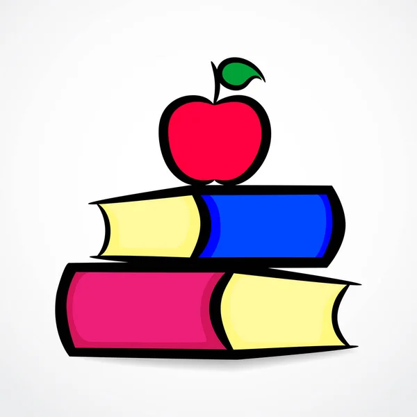 Contour Illustratie Van Boeken Apple Symbool Van Het Onderwijs Vector — Stockvector