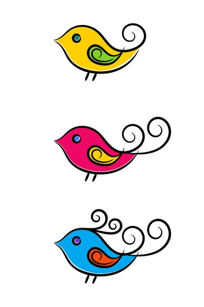 Ensemble Oiseaux Colorés Contour Vecteur Isolé — Image vectorielle