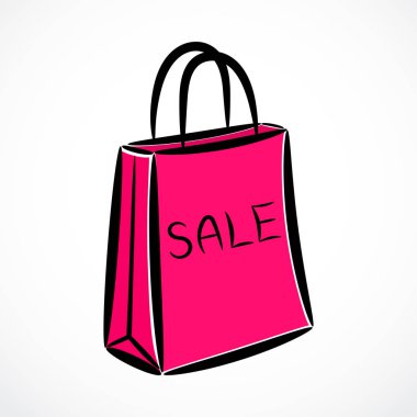 Pembe kontur Satılık çanta, izole vektör
