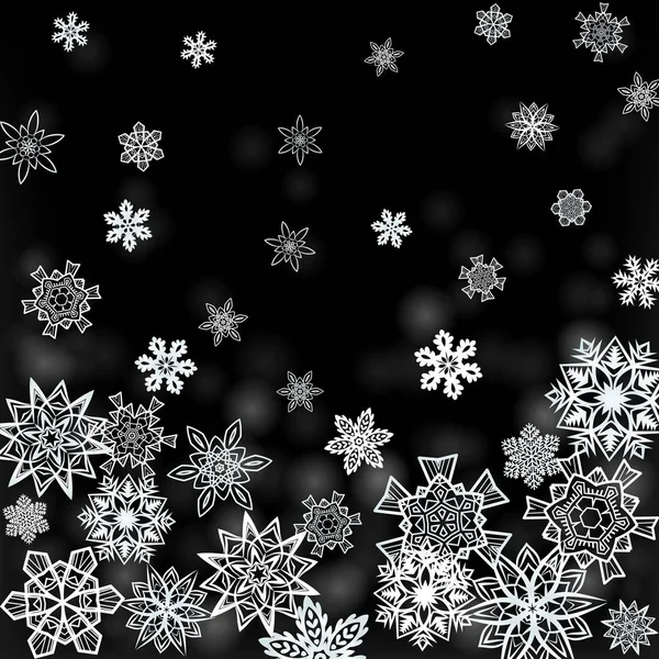 Christmas Black Square Background White Falling Snowflakes — Stock Vector