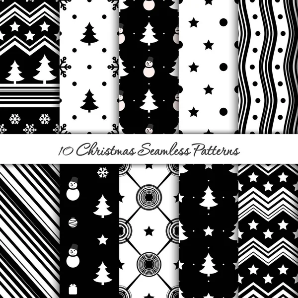 Motifs Sans Couture Noël Noir Blanc — Image vectorielle