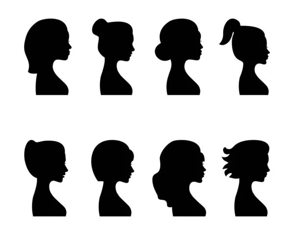 Female Profile Silhouettes Different Variants Vector — Stock Vector