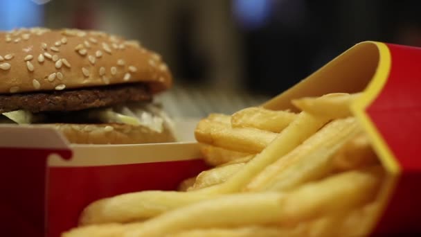 Μινσκ Λευκορωσία Ιανουαρίου 2018 Big Mac Και Τηγανιτές Πατάτες Mcdonald — Αρχείο Βίντεο