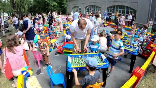Minsk Belarus June 2018 Children Parents Play Table Football Other — Stock Video