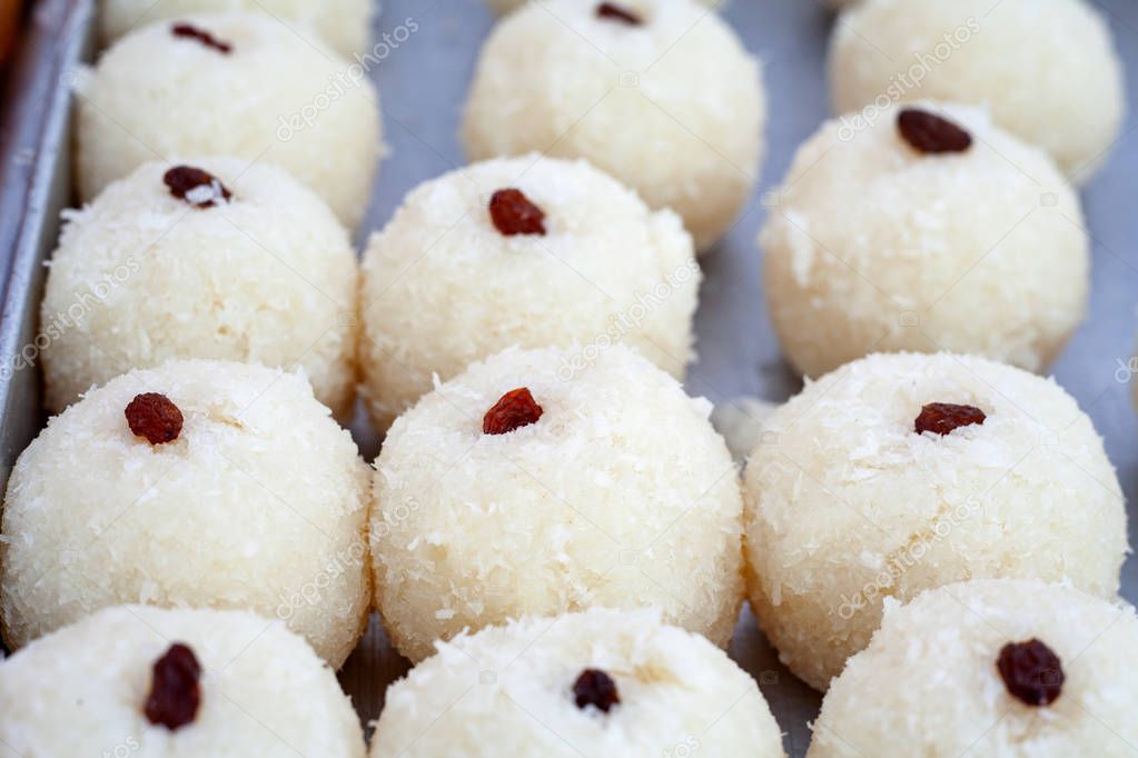 Coconut Laddoo - Indian Traditional Sweet Food. Popular Festival food from India.
