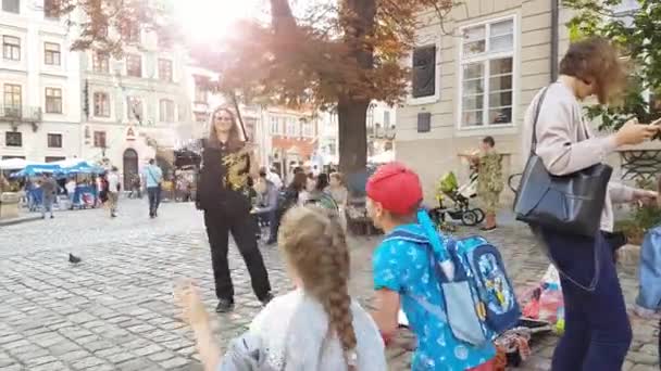 Lviv Ukraine July 2019 Little European Children Jumping Smiling Playing — Stock Video
