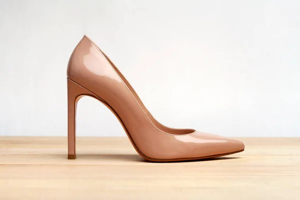 Moda Salto Alto Mulheres Sapatos Cor Bege Estilo Sapato Stiletto — Fotografia de Stock