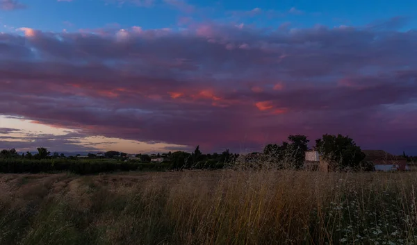 Kırmızı renkli bulutlar ve sarı bitki örtüsü