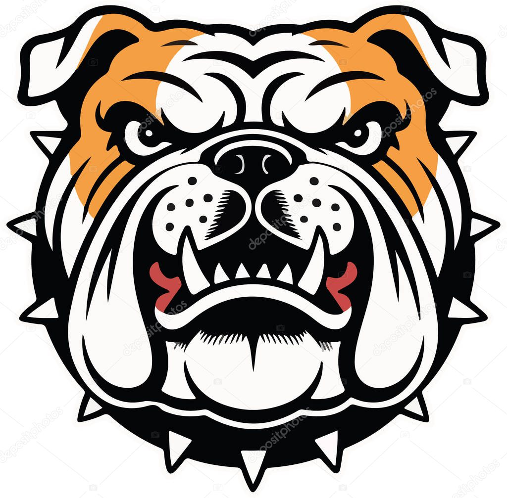 Fierce Bulldog Mascot Head With Spiked Collar and Determined Expression Vector Ai