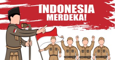 Endonezya 'nın bağımsızlık günü tebrik kartı kavramının el çizimi. Bu da 17 Ağustos 'ta kutlanır. (Çeviri: Kemerdekaan Endonezya)