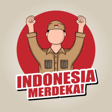 Endonezya 'nın bağımsızlık günü tebrik kartı kavramının el çizimi. Bu da 17 Ağustos 'ta kutlanır. (Çeviri: Kemerdekaan Endonezya)
