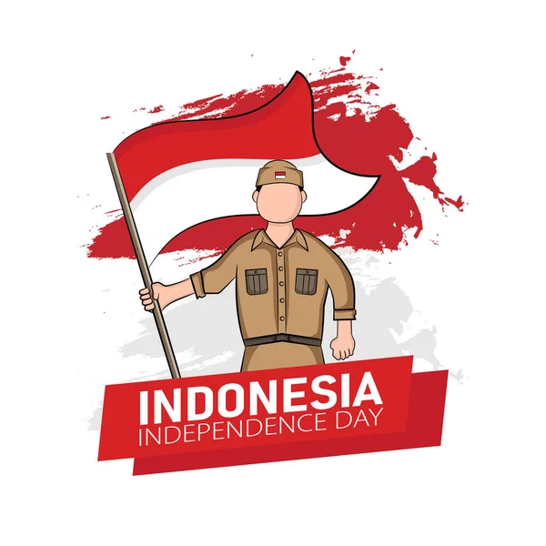 Illustrazione Disegnata Mano Del Concetto Biglietto Auguri Indipendenza Dell Indonesia — Vettoriale Stock