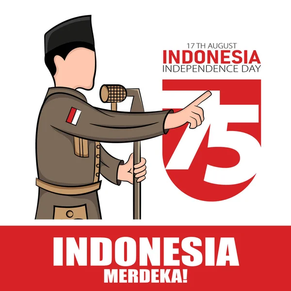 Met Hand Getekend Illustratie Van Indonesië Onafhankelijkheid Dag Wenskaart Concept — Stockvector