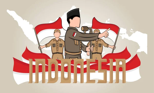 Handritad Illustration Indonesien Självständighet Dag Gratulationskort Koncept Som Firas Den — Stock vektor