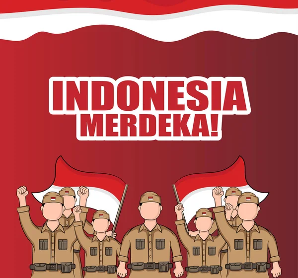 Handritad Illustration Indonesien Självständighet Dag Gratulationskort Koncept Som Firas Den — Stock vektor
