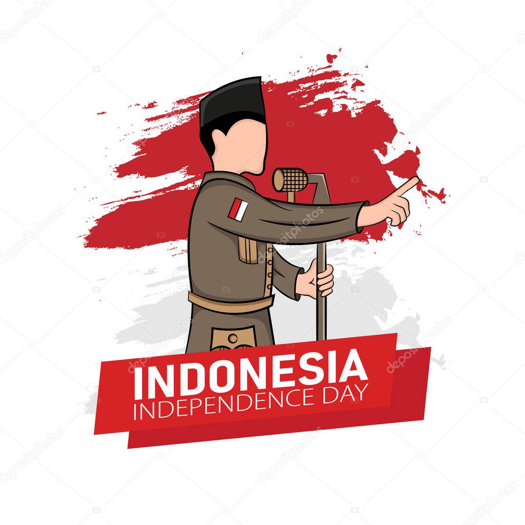 Hand drawn illustration of Indonesia independence day greeting card concept. Which is celebrated on August 17. (Translated: kemerdekaan indonesia)