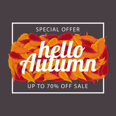 Sonbahar Satış Arkaplanı, El Yazması Sonbahar Yazısı ve Yaprakları. Tatil için tanıtım, davetiye ve tebrik kartı.