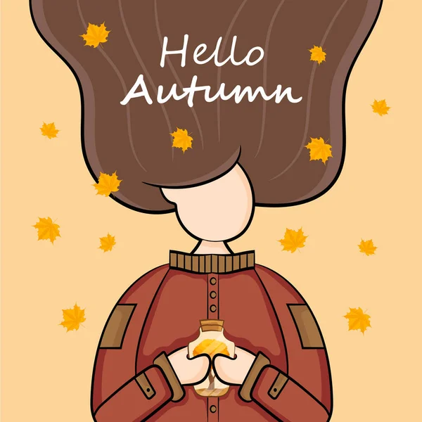 Handzeichnung Illustration Von Nettes Mädchen Charakter Herbst Hintergrund Vektorillustration — Stockvektor