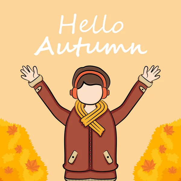 Handzeichnung Illustration Von Nettes Mädchen Charakter Herbst Hintergrund Vektorillustration — Stockvektor