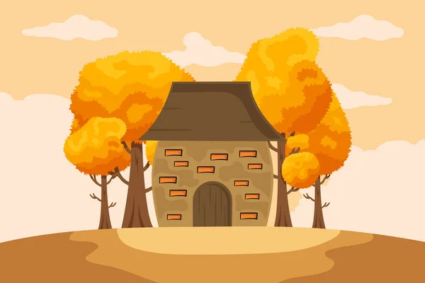 Herfst Achtergrond Met Hand Getekend Herfst Tekst Bladeren Eromheen Koop — Stockvector