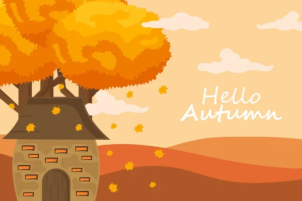 Herbst Hintergrund Mit Handgezeichnetem Herbsttext Und Blättern Drumherum Ferienverkauf Promo — Stockvektor