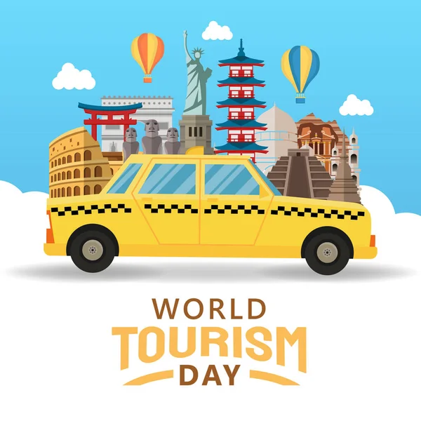 Dünya Turizm Günü Konseptinin Çizimi Çizimi Vektör Llüstrasyonu — Stok Vektör